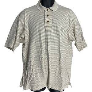 Palm Valley Country Club Golf Polo Shirt Size L Tan White Cotton Striped Rugby